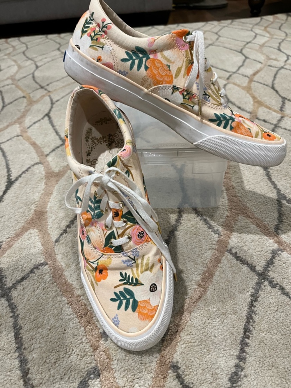 Keds Rifle Paper Co. Floral Canvas Lace-Up Sneakers - Cream/Orange size 9